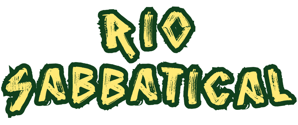 Text reading 'Rio Sabbatical' in a stylized, yellow, and green font. Hyperlocal World of Travel.