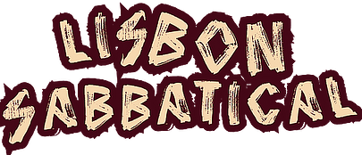 Text reading 'Lisbon Sabbatical' in stylized, comic-style font with a dark outline. Hyperlocal World of Travel.