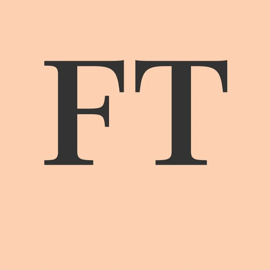 Letter 'F' and letter 'T' in black on a peach background.