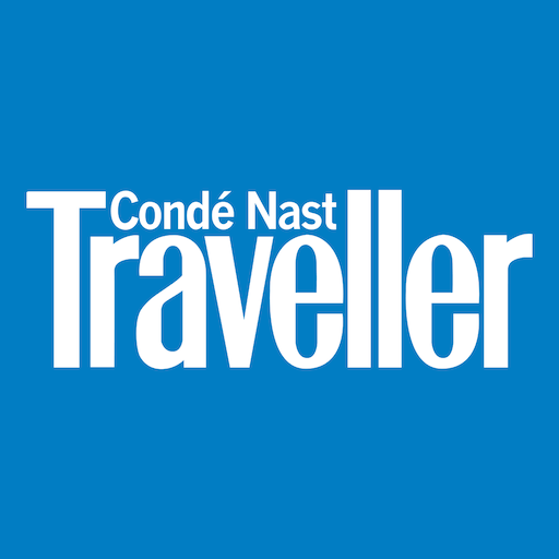Logo for Conde Nast Traveller with blue background and white text