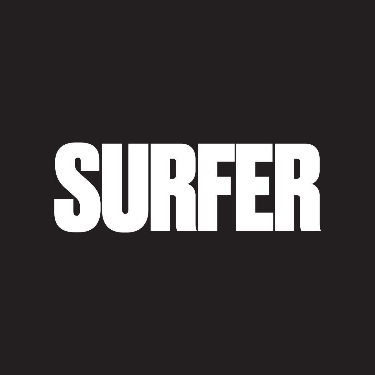 Black background with the word "SURFER" written in large, bold, white letters in the center.