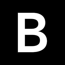 A black background with a large white letter 'B' in the center.